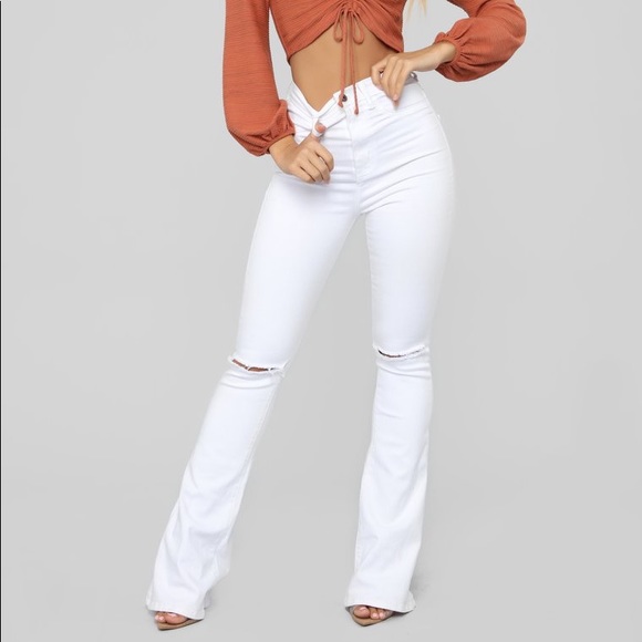 high waisted white flare jeans